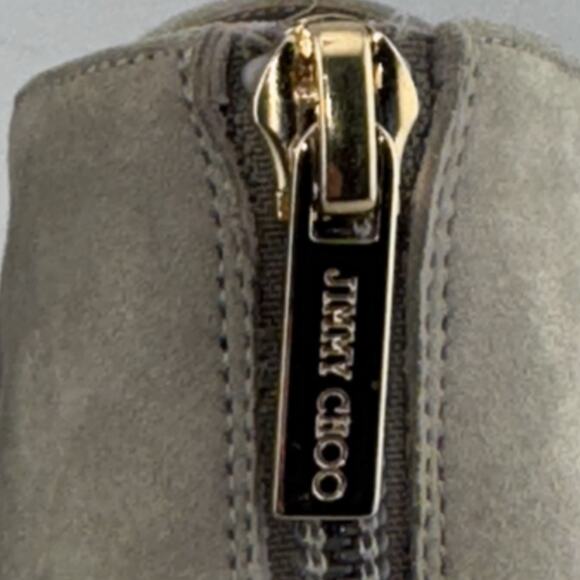 Jimmy Choo Taupe Suede Ankle Booties 37.5 (7.5US) High Heel Stiletto Zip Italy - Picture 10 of 15